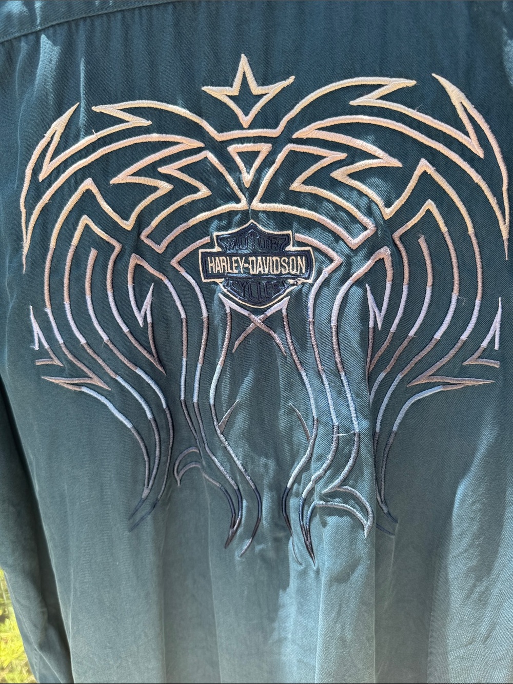 Harley-Davidson embroidered silk Short-Sleeve Button-Down Shirt
